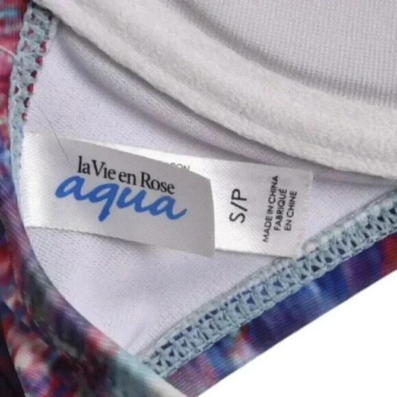 La Vie En Rose Bikini Top Watercolor Padded Push Up Pink Blue Size Small - Picture 9 of 9